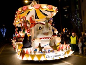 A Christmas float in the parade 